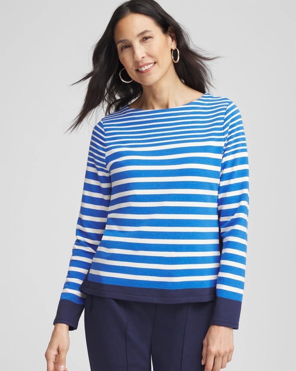 Chico's Zenergy Striped Boatneck Mariner Tee NWT $85 size 1 Medium